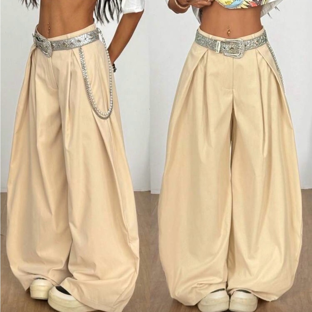 Women's Beige Wide-Leg Pants